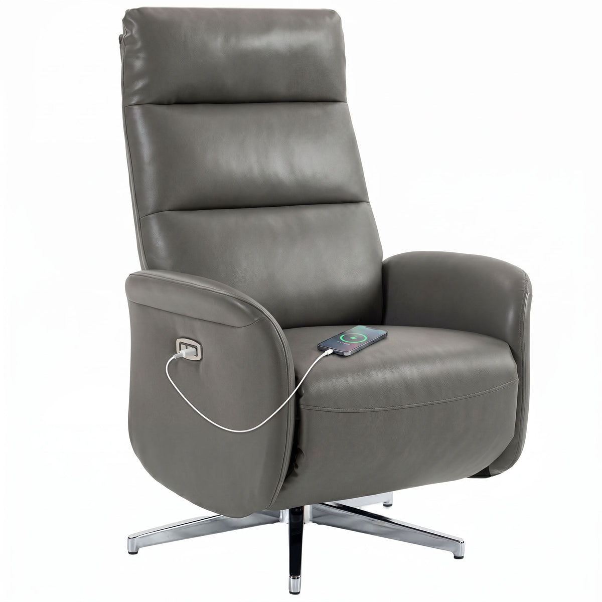 Recliner Armchair, Swivel Recliner With Type C+usb | Dark Grey