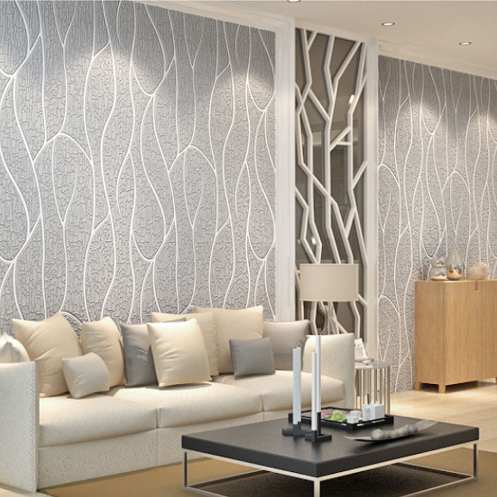 Smoke Grey 3d Stripe Non Woven Wallpaper Roll 950cm