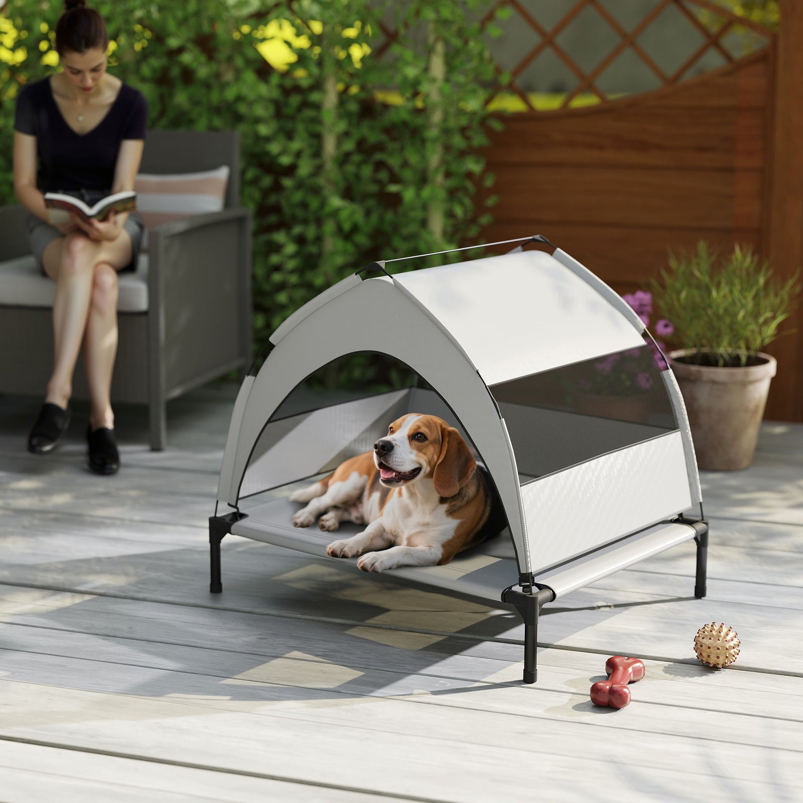 Portable Elevated Dog Bed With Removable Canopy, 76 X 61 X 70 Cm