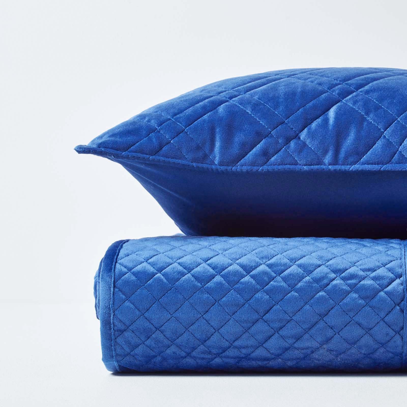 Paragon Diamond Pattern Geometric Velvet Bedspread | 250cm x 260cm | Navy Blue