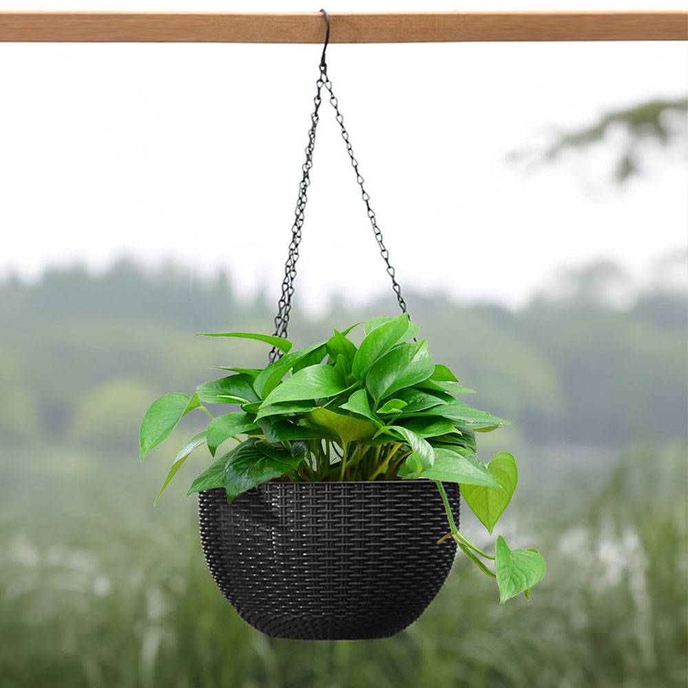 3pcs Black Hanging Flower Baskets – 16.5 Cm Plastic Planters For Home Decor | Black