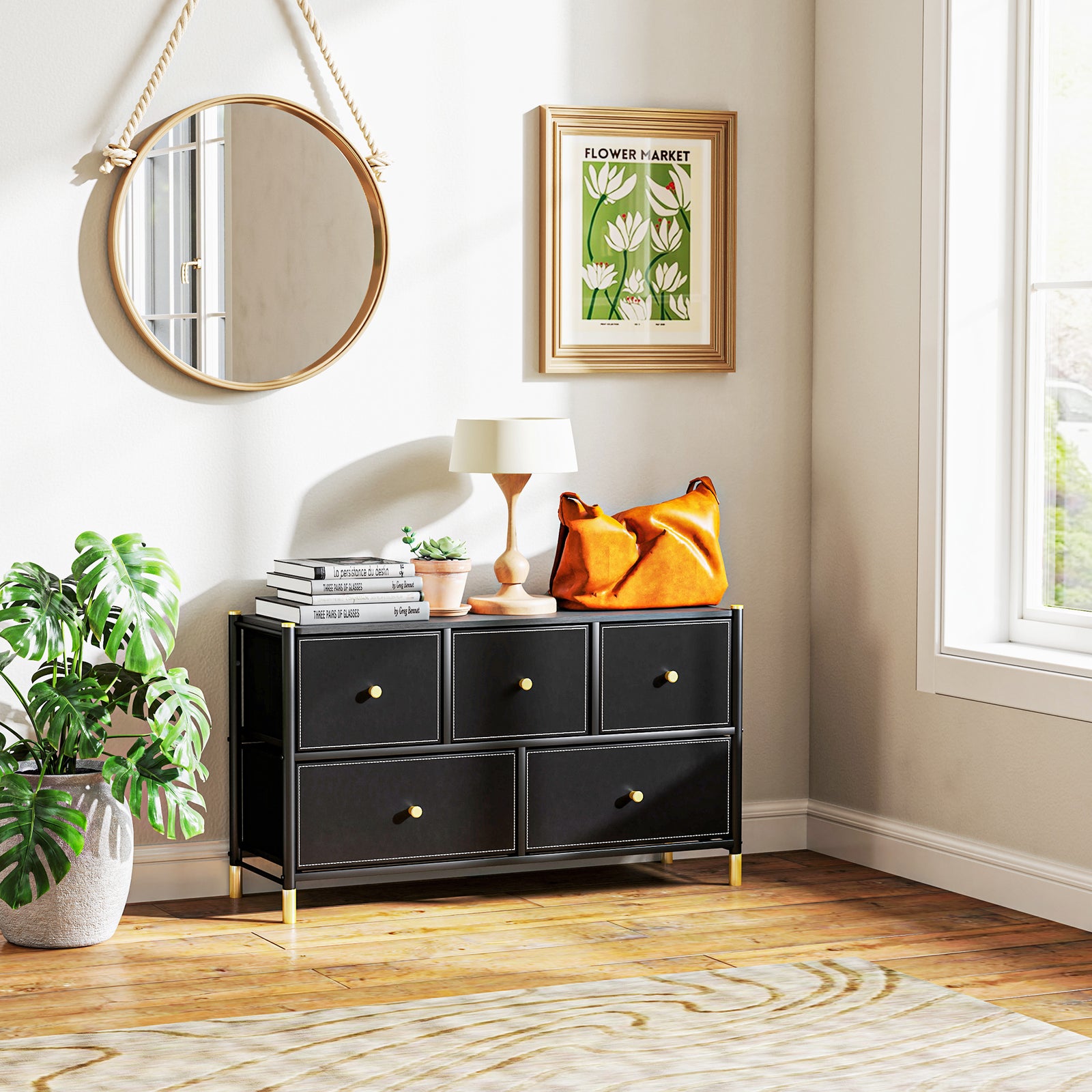 Fabric Chest Of Drawers, Pu Leather, Bedroom