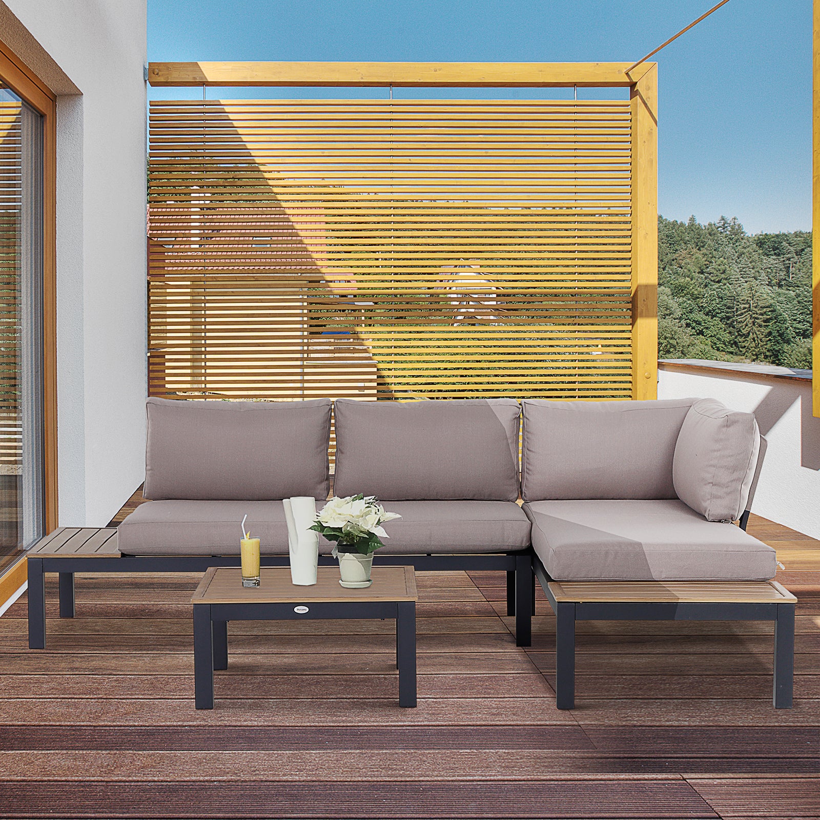 3pcs Garden Sofa Side Table Set W/ Cushions