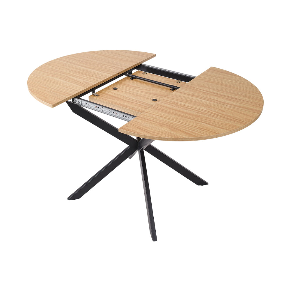 Extendable Dining Table With Melamine-faced Mdf Tabletop And Metal Legs