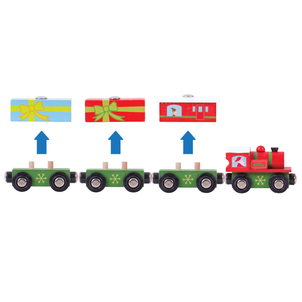 Wooden Christmas Train Engine & Carriages