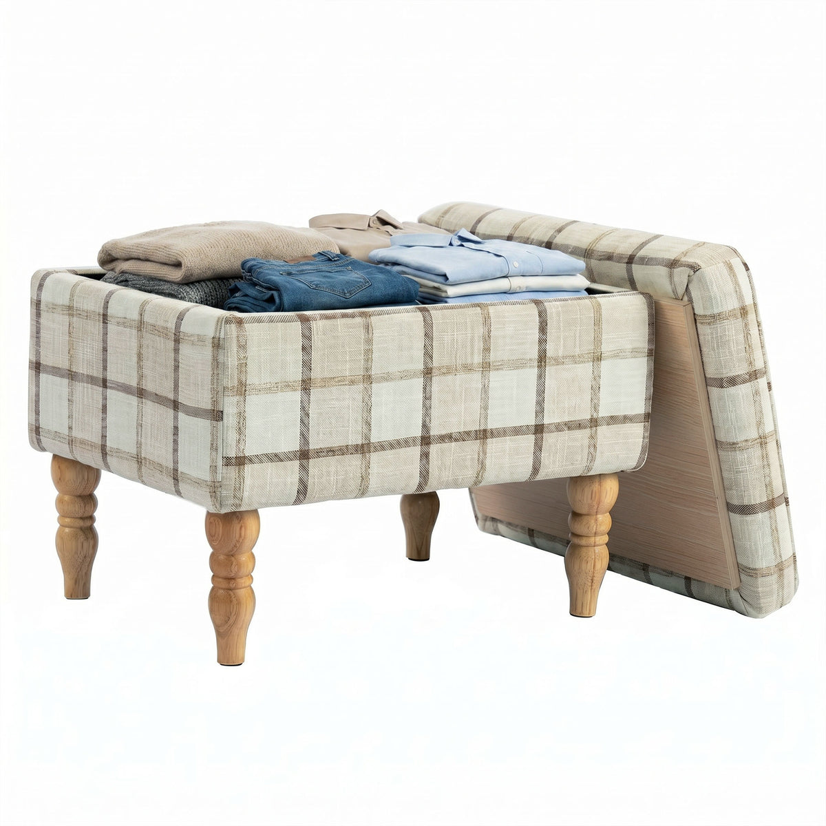 Linen Fabric Upholstered Footstool With Removable Top | Brown