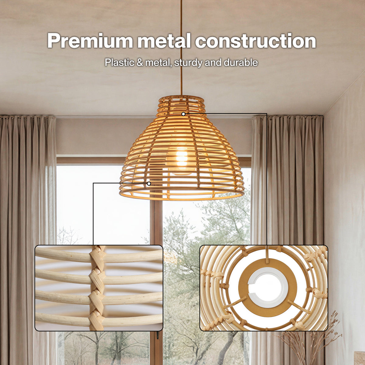 Emitto Ceiling Light Shade Wicker Basket Style Plastic Lampshade Pendant  2pcs