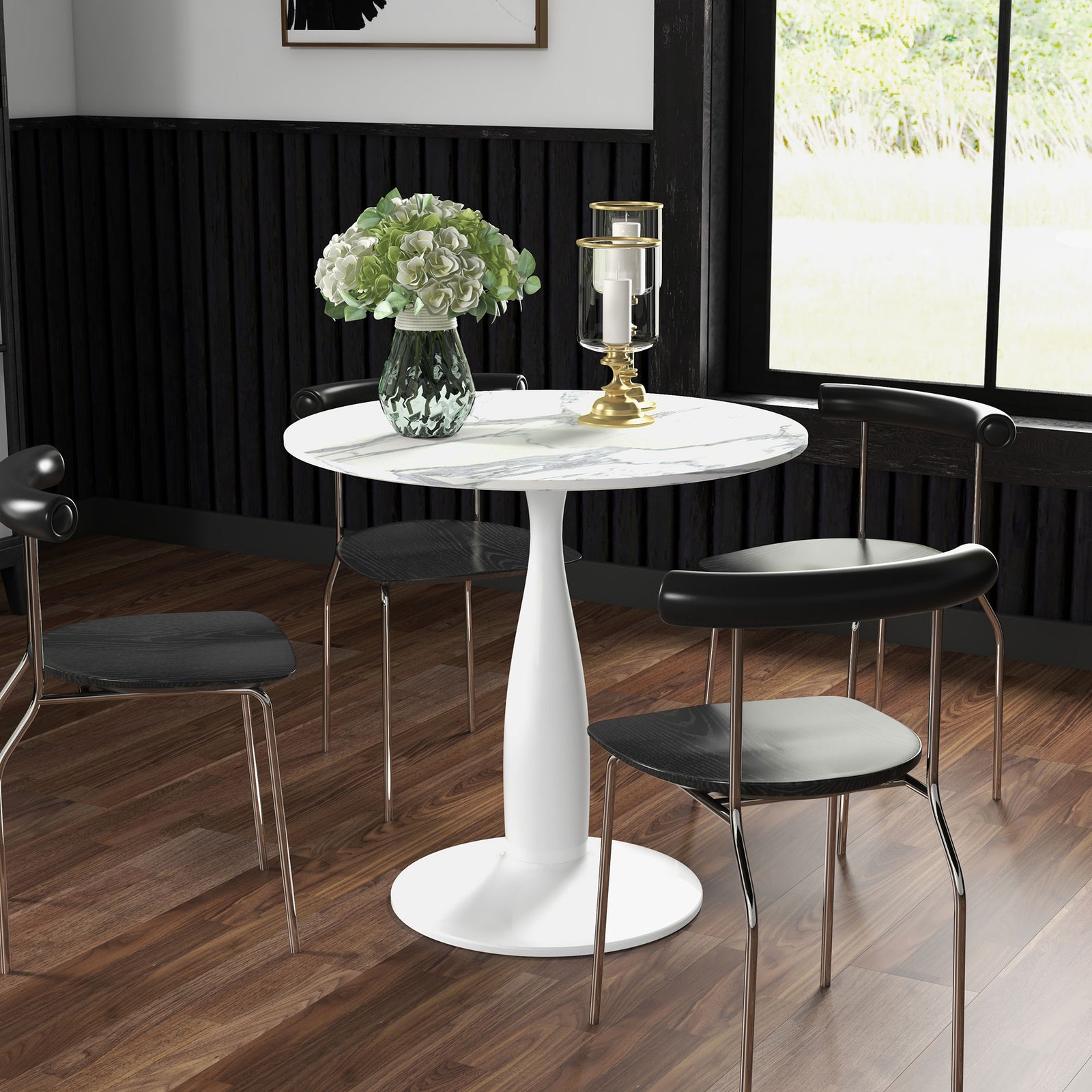 Round Dining Table W/ Steel Base, Dining Room | White