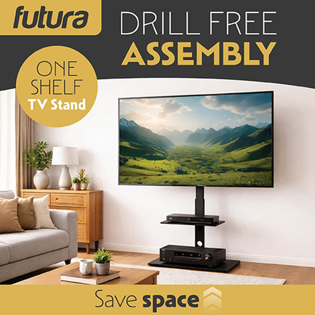 Futura Futura Tv Floor Stand 30 To 75 Inch Height Adjustable Swivel Mount With Shelf Supports 40kg