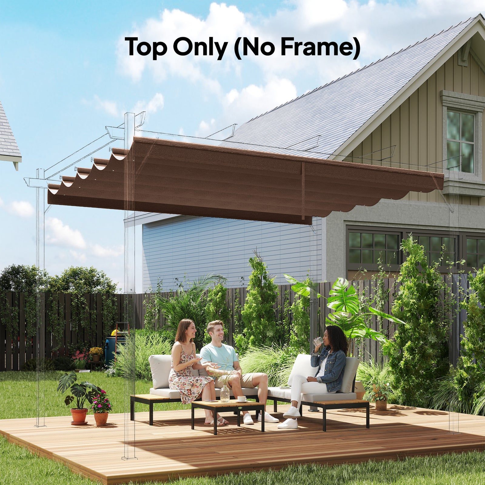 2.55x2.5m Pergola Cover Replacement For 3x3m Frame Brown