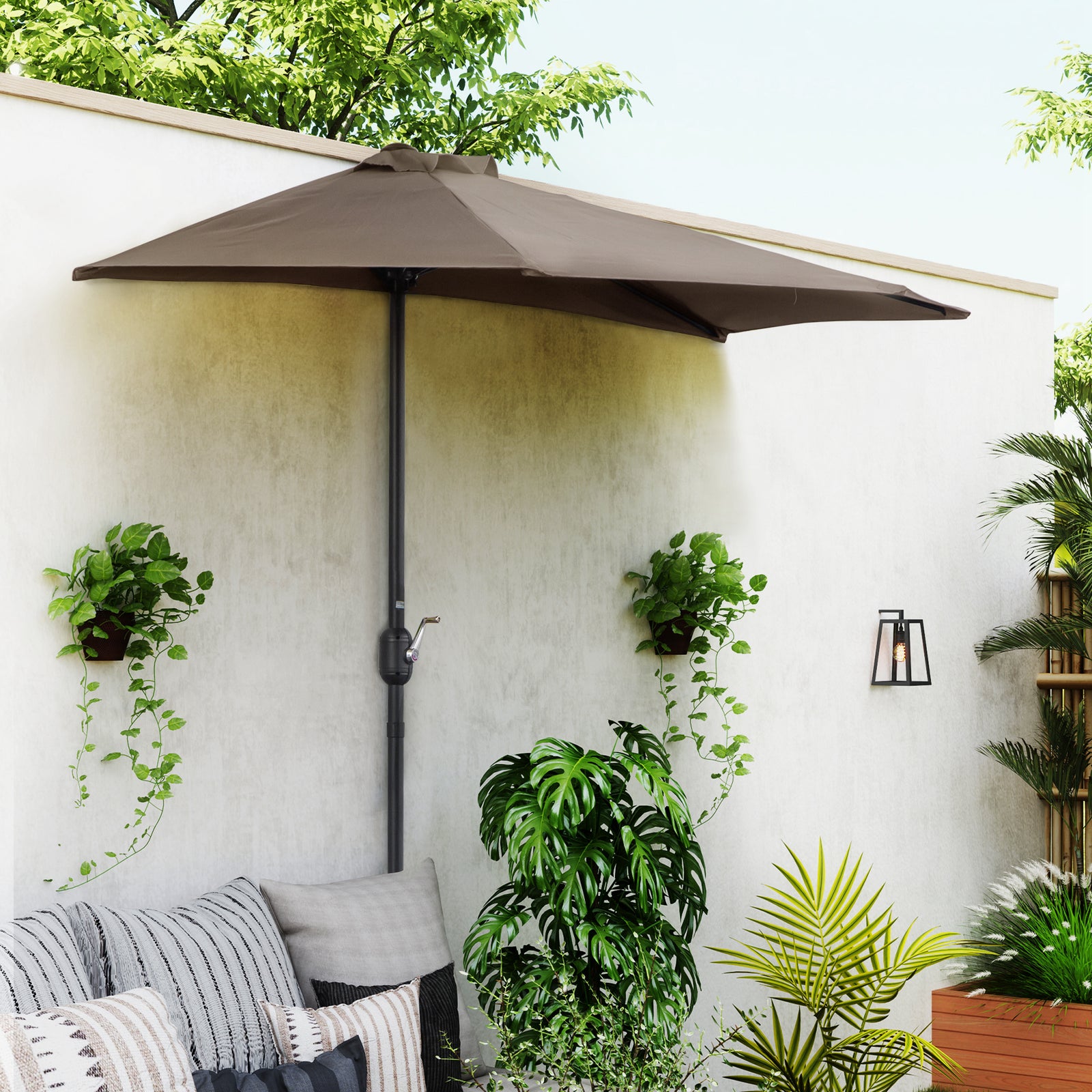 2.7m Half Round Parasol Balcony Shade | Brown