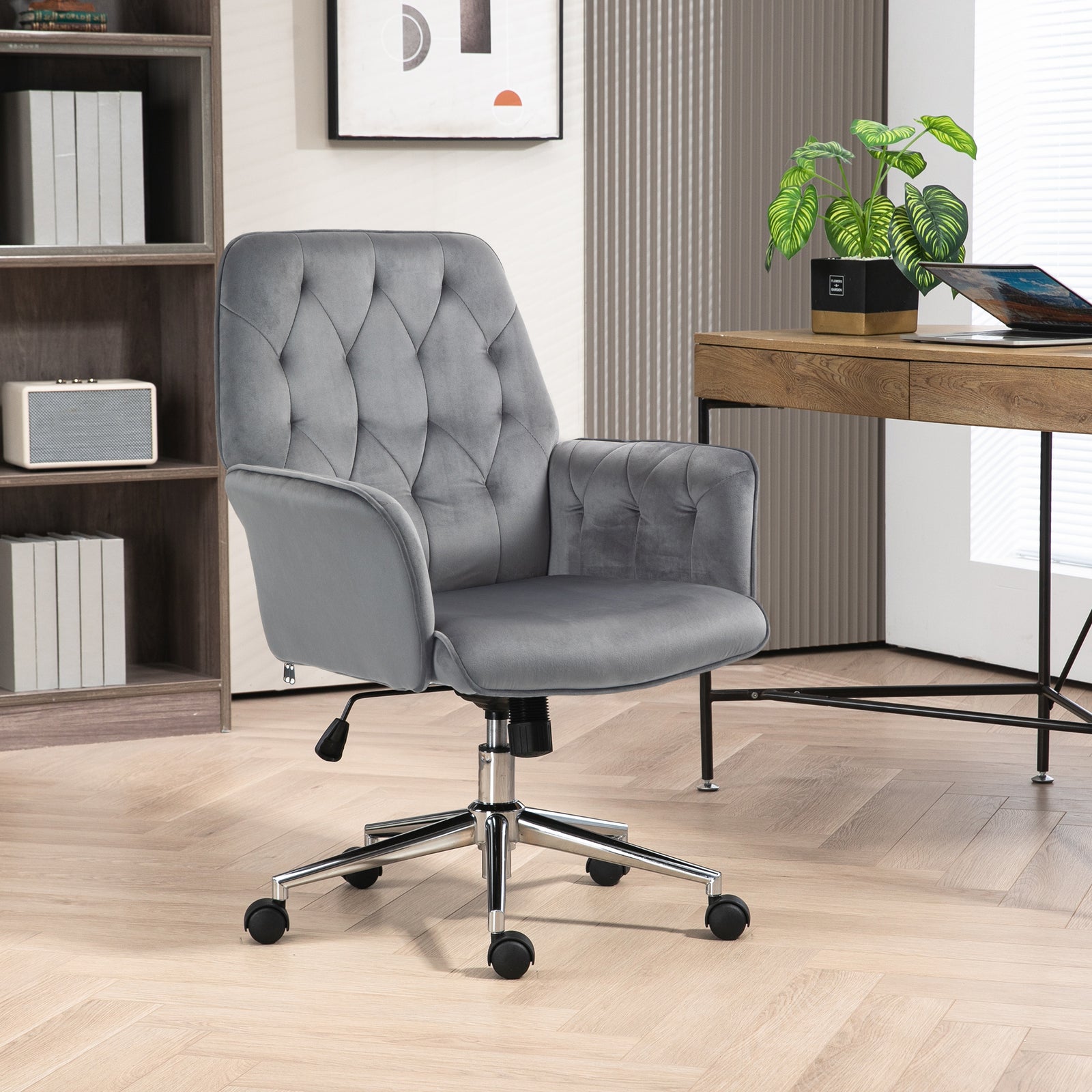 Tufted Swivel Computer Chair W/ Arm | Dark Gray