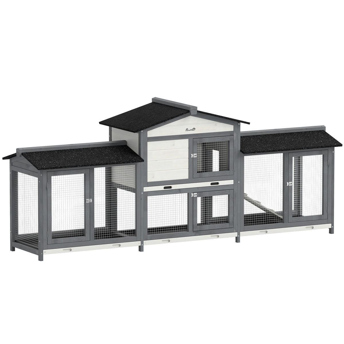 PawHut Rabbit Hutch, Guinea Pig Hutch, 2-tier Bunny House W/ Run