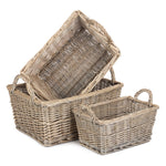 Wicker Antique Wash Finish Handled Unlined Storage Basket | Set-of-3 | Brown