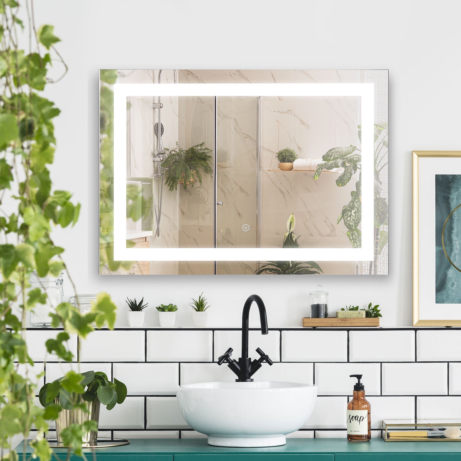 kleankin 80x60cm Led Bathroom Mirror Wall Mounted Led Touch Switch