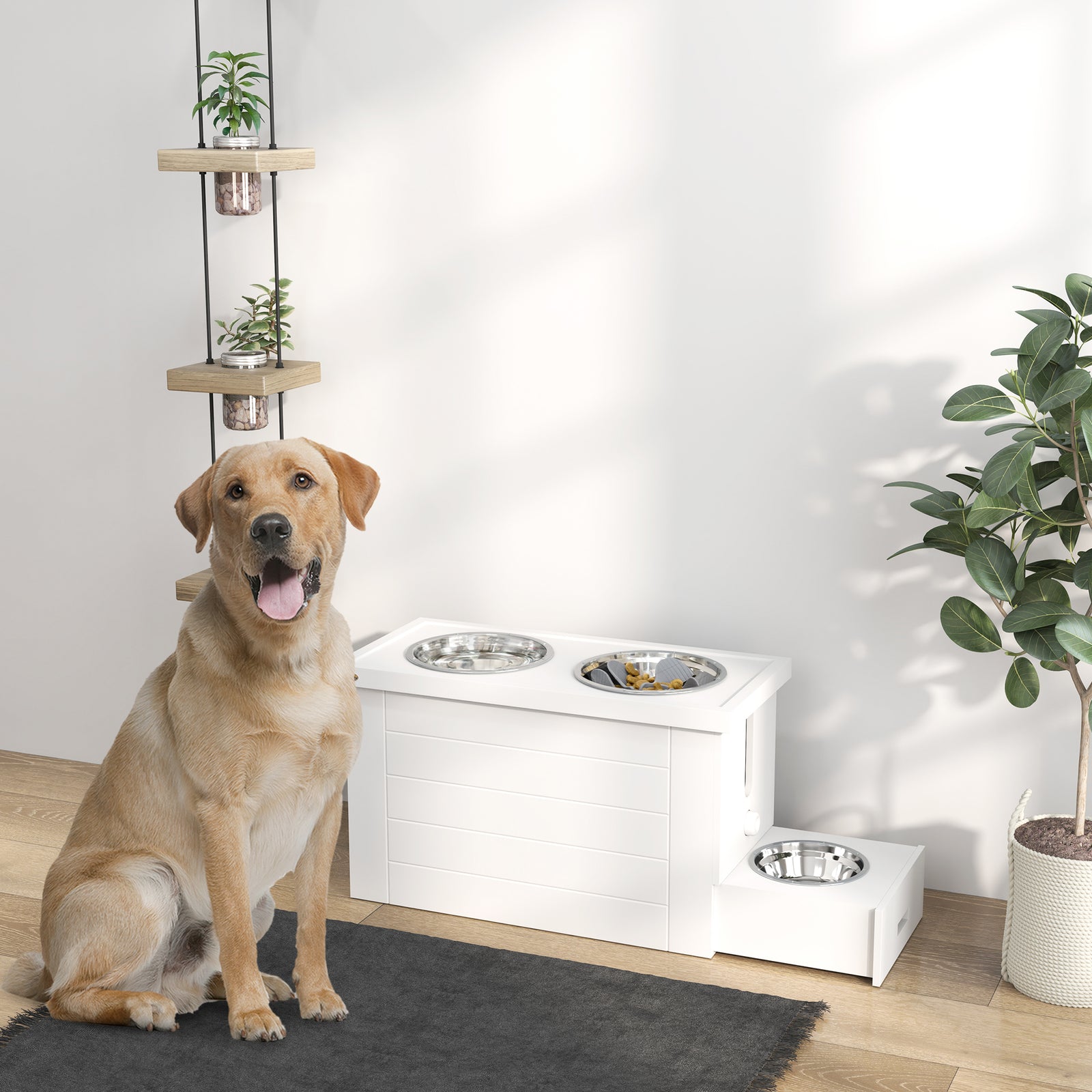 Raised Dog Bowls With Slow Feeder Mat & Semi-auto Dispenser Function
