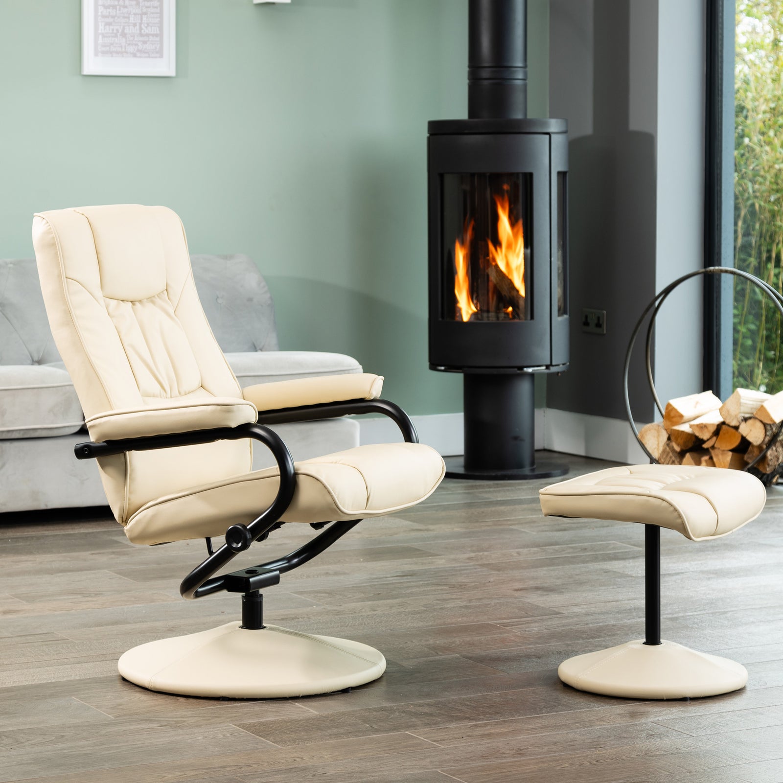 Gibson Swivel Recliner And Footstool | Cream