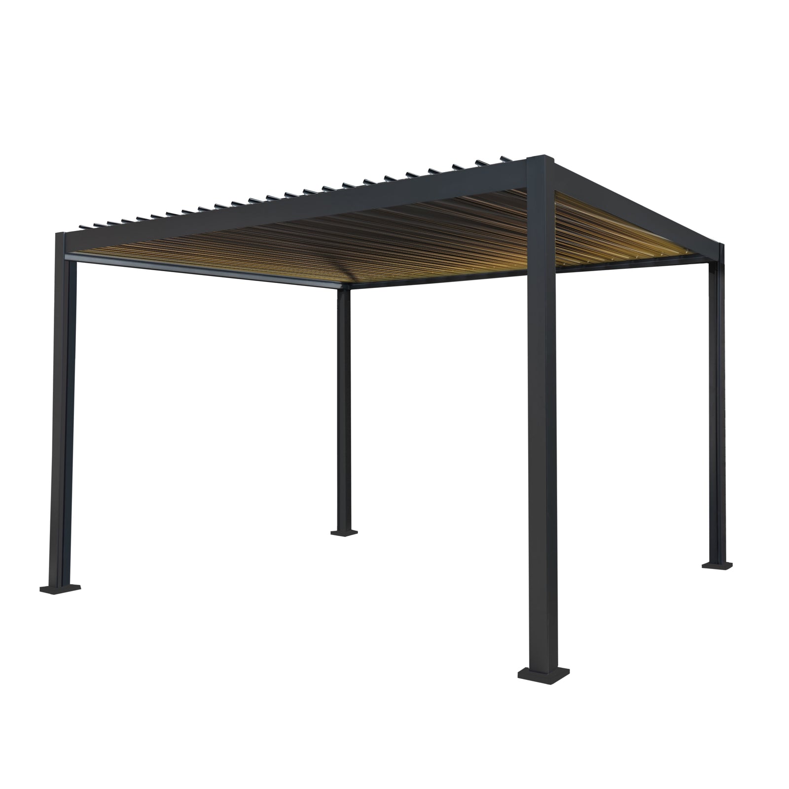 Anthracite Aluminium Pergola With Led Lights - 3m X 4m