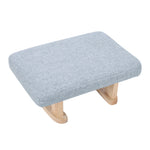 Linen Upholstered Footstool With Wooden Legs | Light Blue