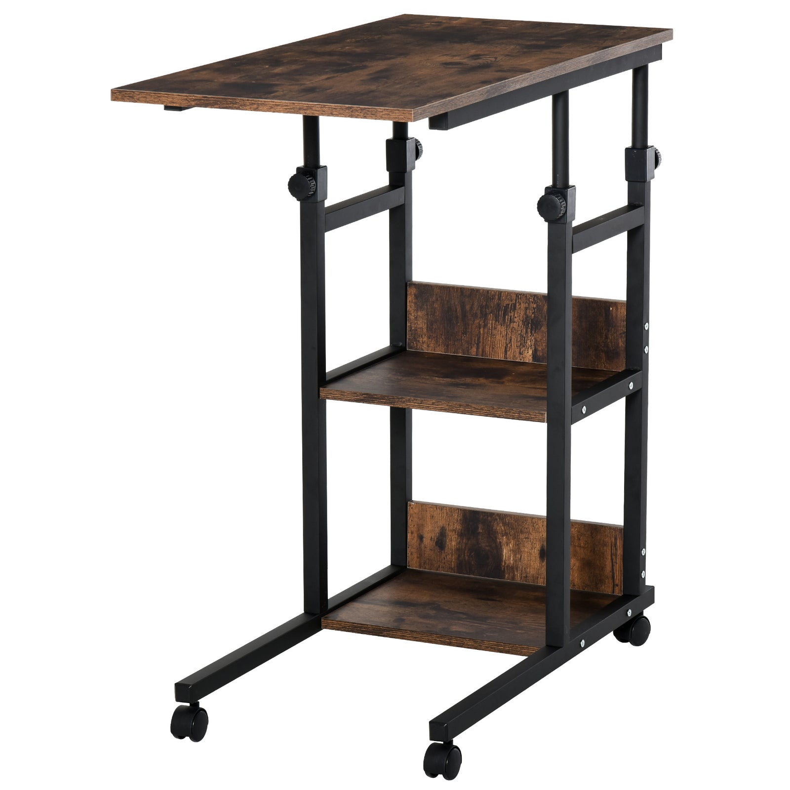 C-shaped Mobile Table, Adjustable Height, 3-tier