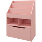 Kids Bookshelf, Toy Box W/ Storage Drawer, Wheels, For Bedroom | Pink