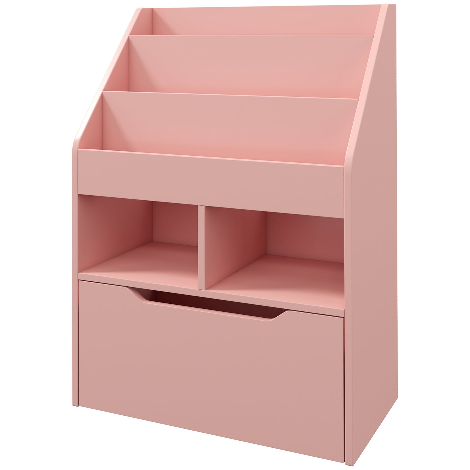 Kids Bookshelf, Toy Box W/ Storage Drawer, Wheels, For Bedroom | Pink