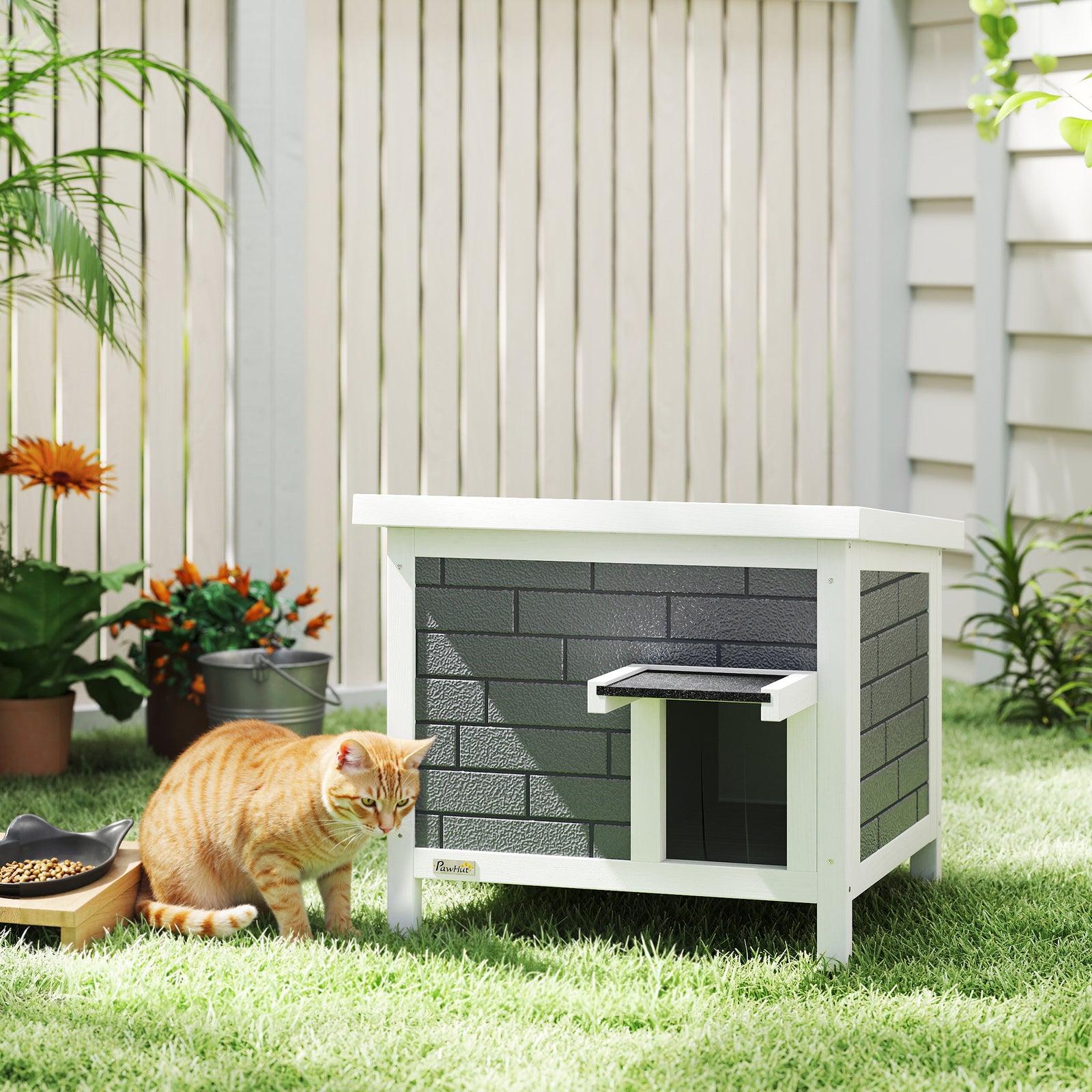 Outdoor Cat House Insulated Wooden Feral Cat Shelter W/ Openable Roof