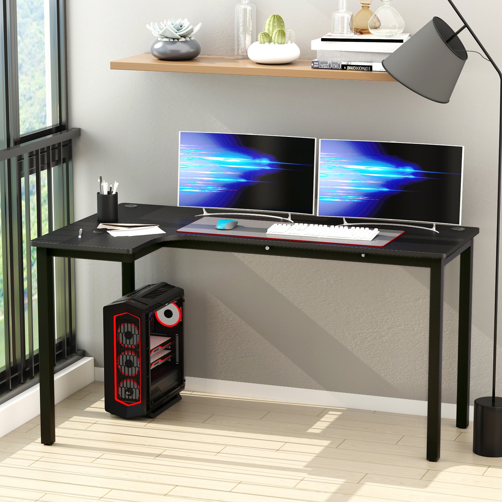 L-shaped Corner Desk Wood Pc Gaming Desk 145 X 81 X 76cm