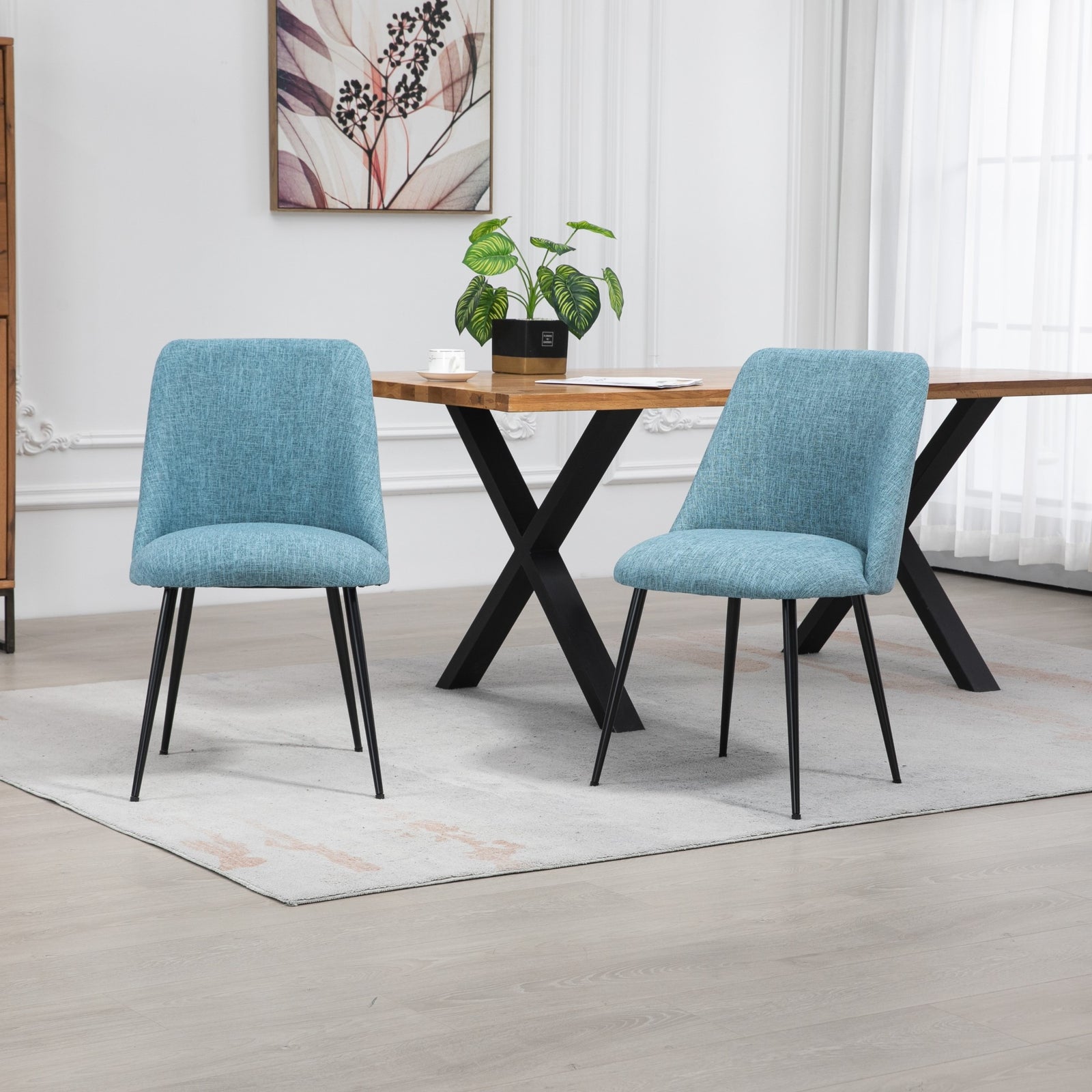 Set Of 2 Morandi Fabric Dining Chairs | Teal