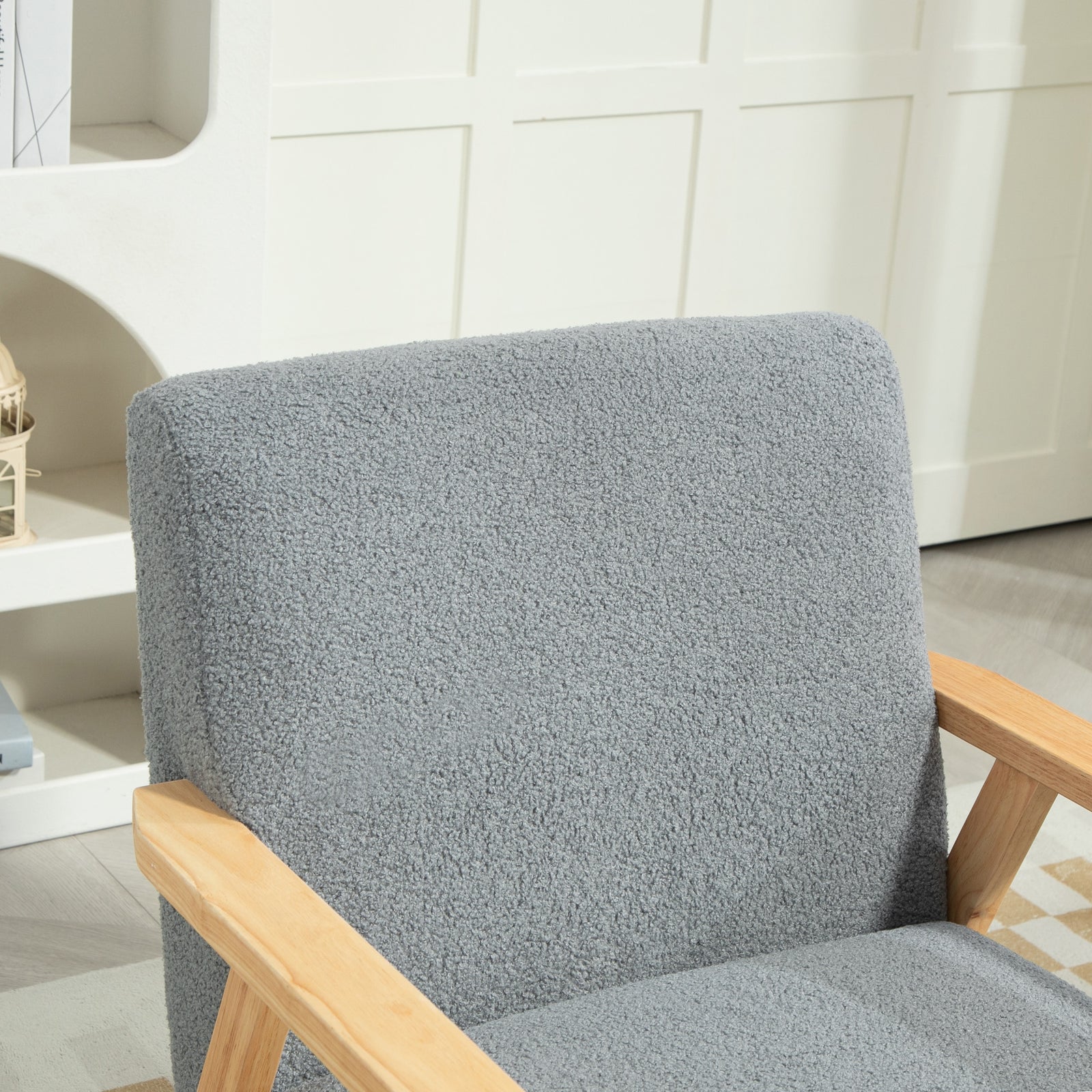 Accent Chair With Wood Frame, Cashmere, Grey