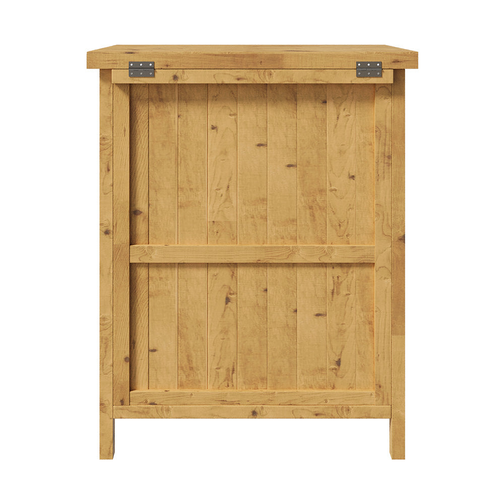 Natural Wood Color Fir Wood Storage Cabinet With Top Lid & Front Door, 2 Wooden Handles