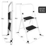 2 Step Ladder, Heavy-duty Steel Folding Home Diy Step Stool With Wide Non-slip Steps & Anti Slip Feet 150kg Capacity | 2 Step | White
