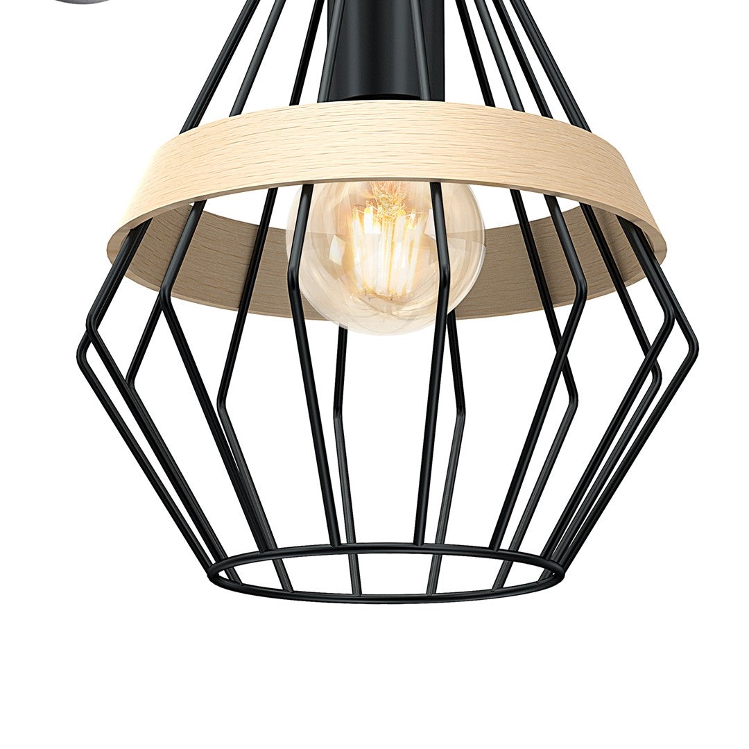 Cliff Black Wall Lamp 1xe27 Hand Made Matt Black Cage Style Lamps With Natural Wood Detail