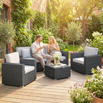 Rattan Garden Furniture Set With Wide Armrests, Cushions, Dark Grey