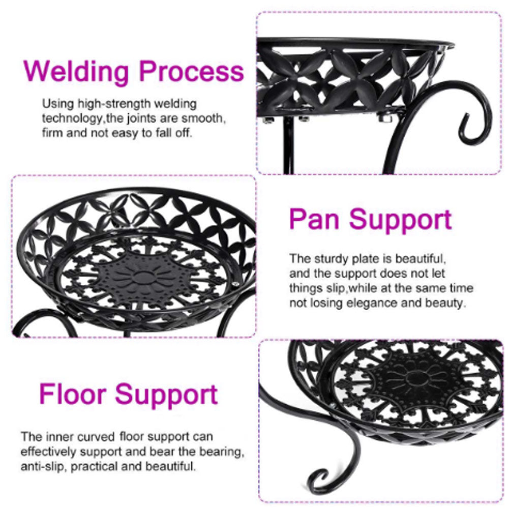 2 Tier White Tall Vintage Metal Plant Stand Indoor Outdoor Corner Plant Pot Holder 64cm H Decorative Flower Shelf | Black