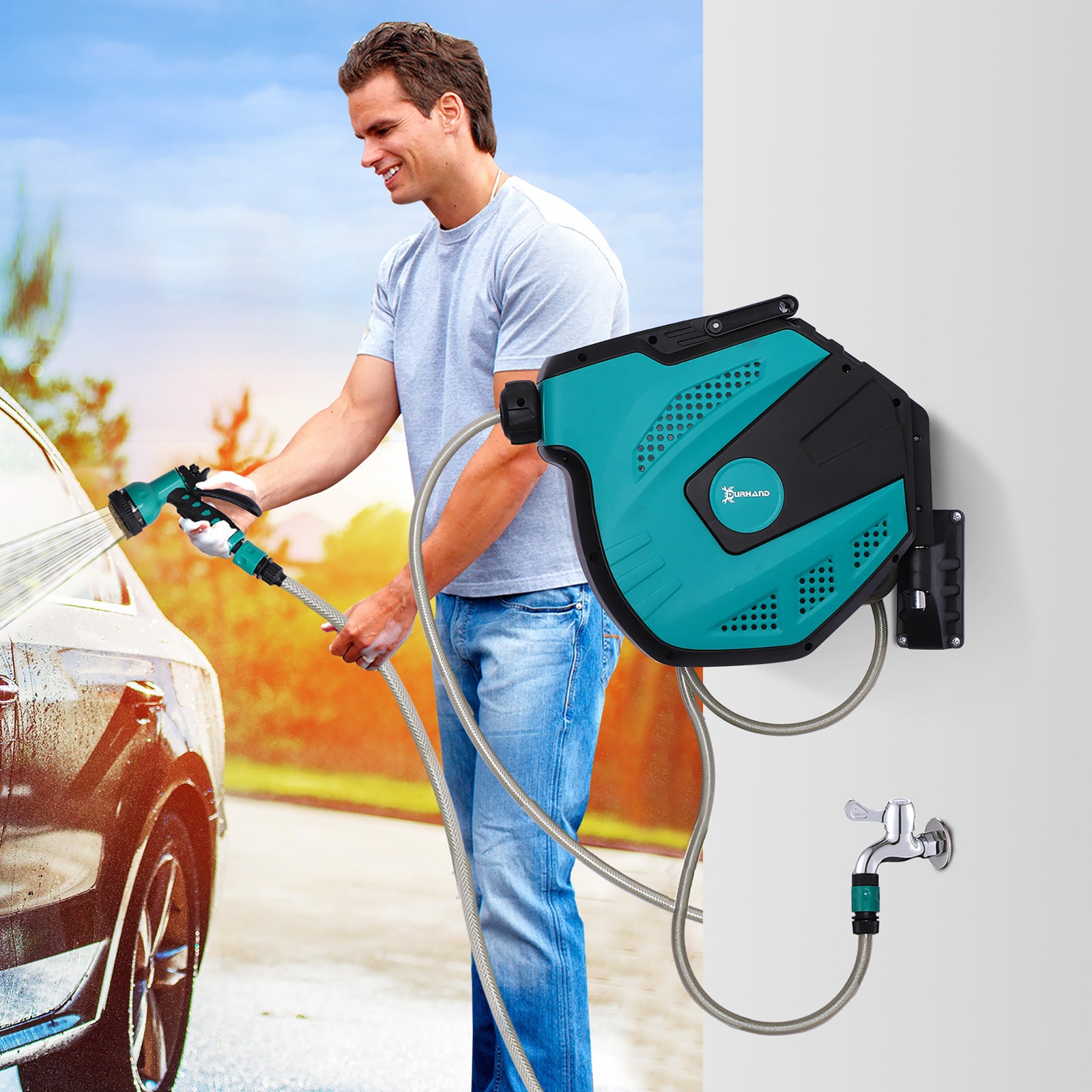 15m Garden Auto Hose Reel Wall Mounted | Blue