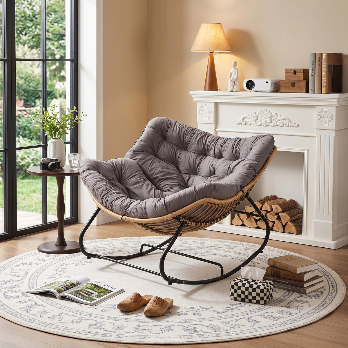 Modern Rocking Chair with Cushion – Large | Grey