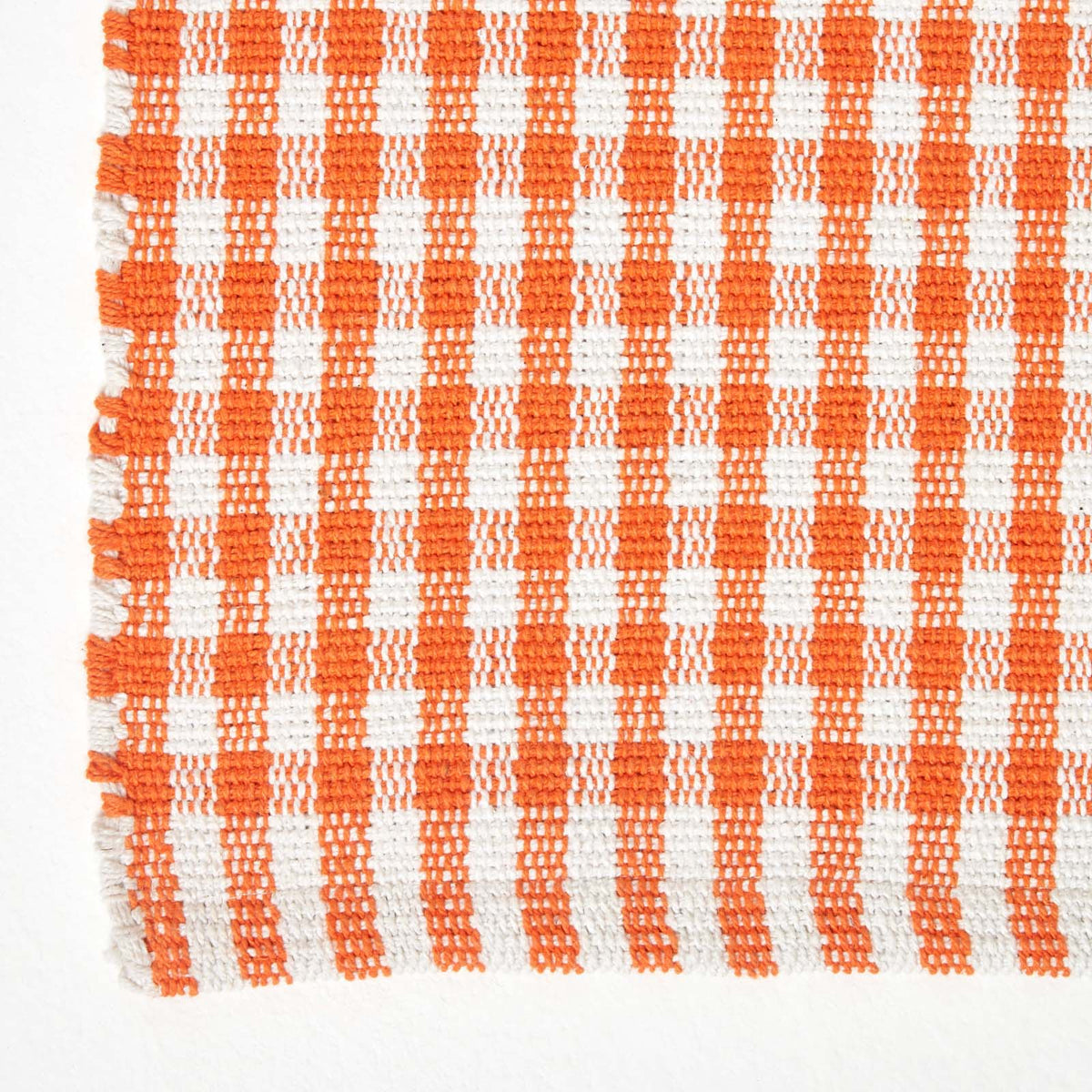 Cotton Gingham Check Rug Hand Woven | 200cm | Orange