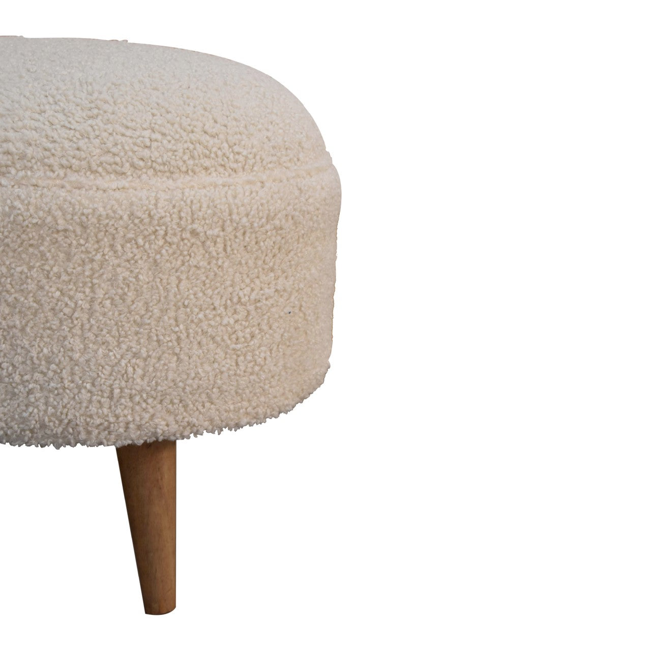 Solid Mango Wood Cream Boucle Rounded Footstool