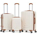 Set Of 3 Hard Shell Suitcases Overhead Carry On Cabin Bag & Check In 20kg+ Medium And Large Bag. | Set of 3 | Cream
