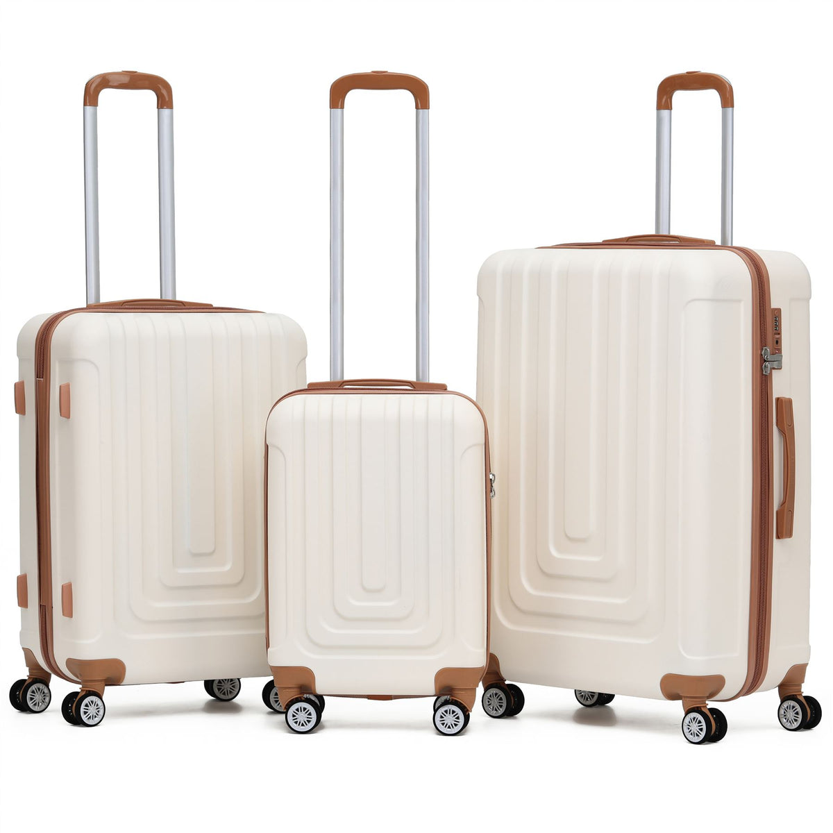 Set Of 3 Hard Shell Suitcases Overhead Carry On Cabin Bag & Check In 20kg+ Medium And Large Bag. | Set of 3 | Cream