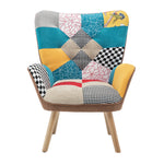 Breeins Cozy Linen Upholstered Block-Stitch Lounge Chair with Wooden Base