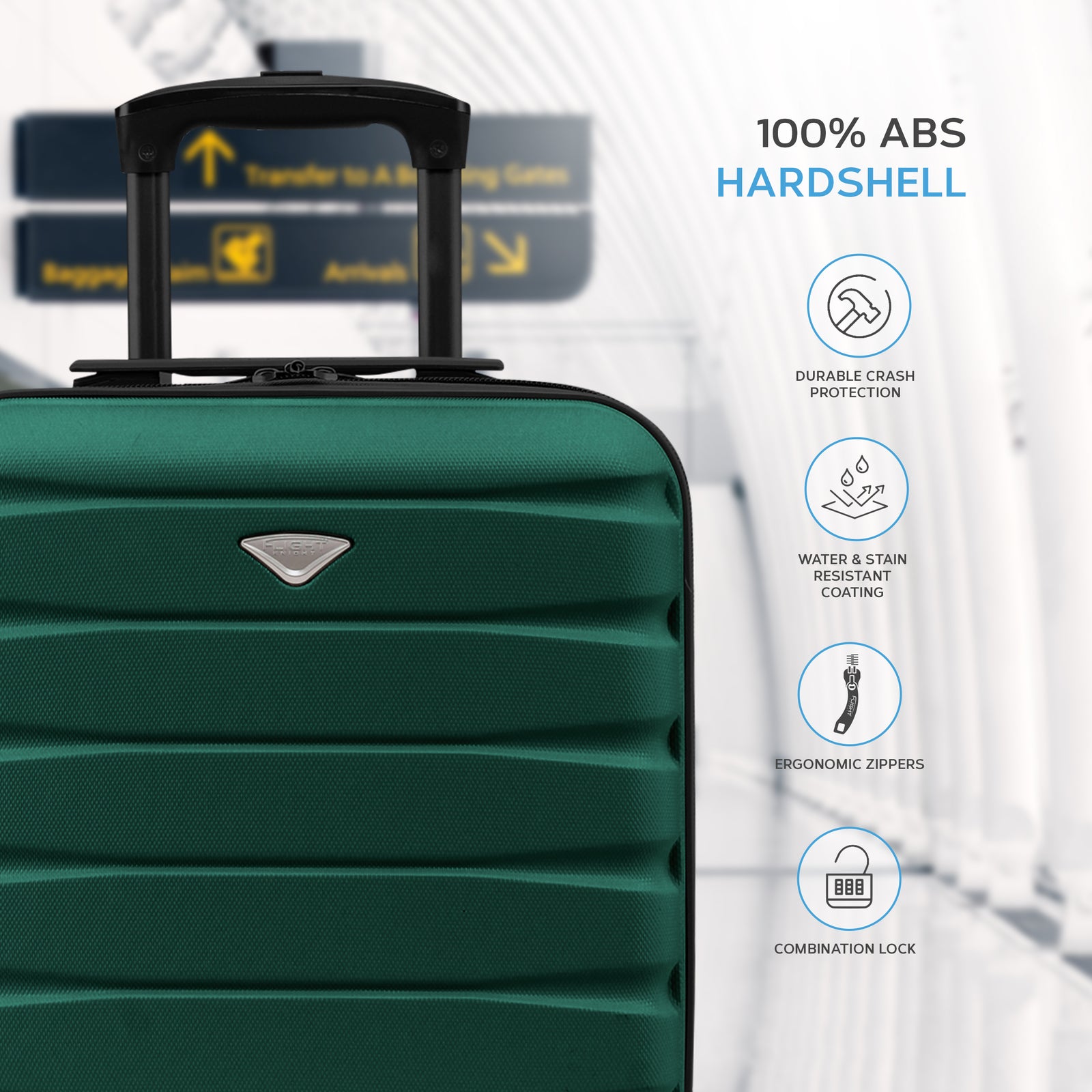 45x36x20cm Lightweight Underseat Cabin Carry On Suitcase - 100+ Airline Approved - Hard Shell Luggage - 4 Wheels | 45 x 36 x 20cm | Forest Green