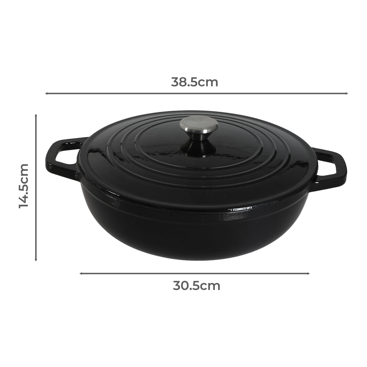 Cast Iron Enameled Dutch Oven Bread Baking Casserole Pot Self-basting Lid | Black