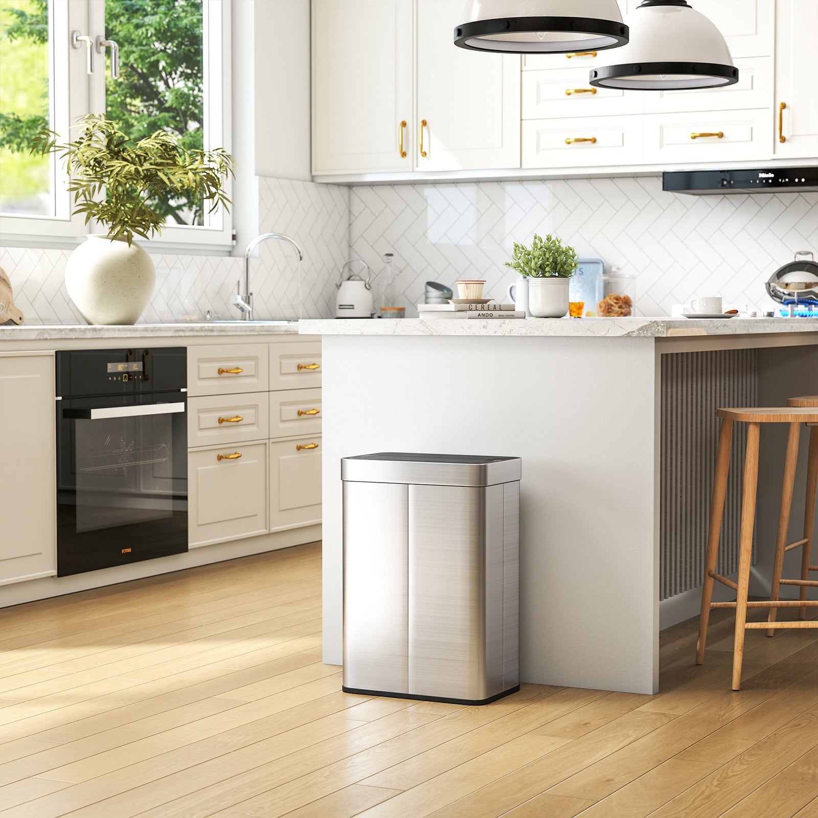 HOMCOM 55l Sensor Bin, Automatic Smart Bin With Soft-close Lid, Silver Tone