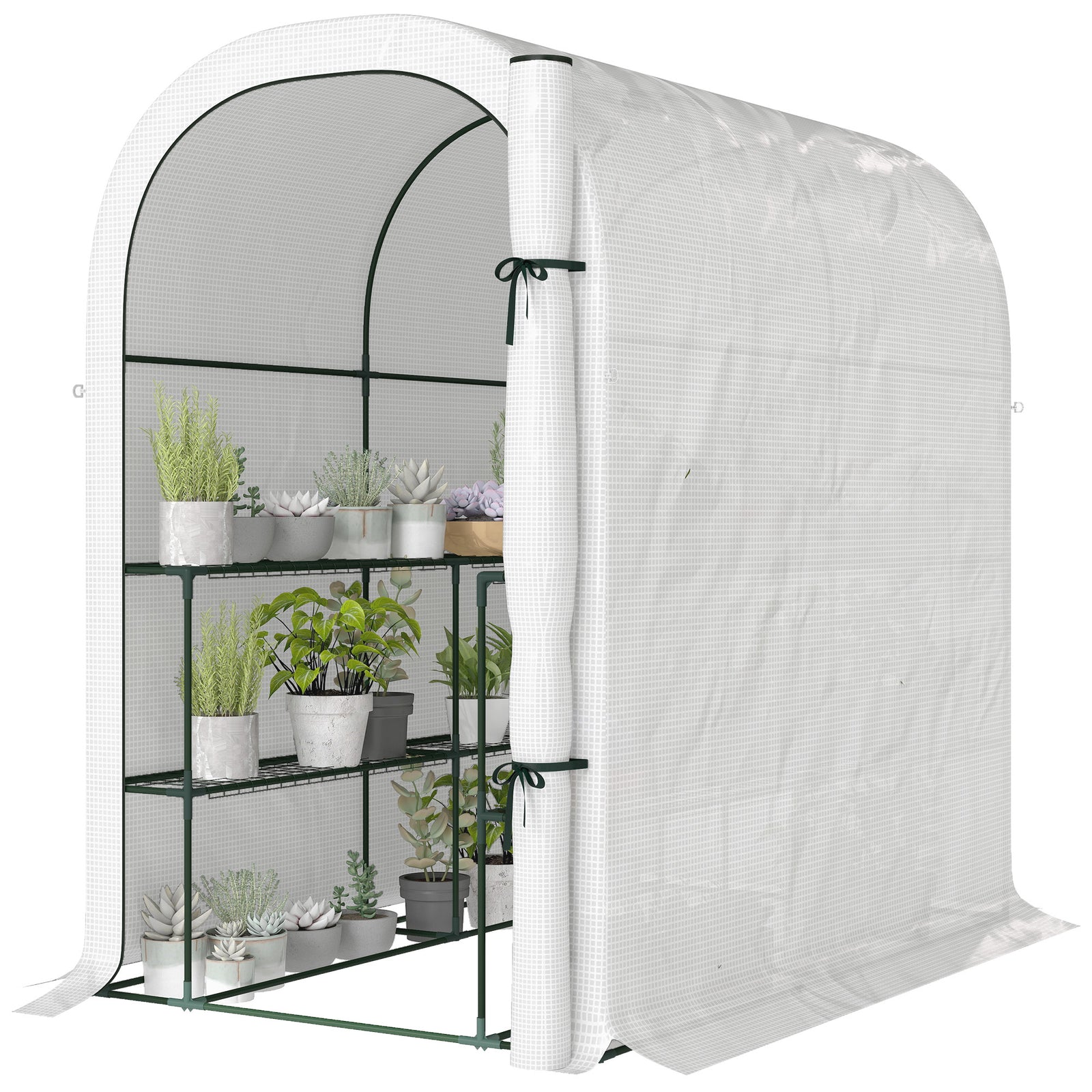 Walk-in Greenhouse Garden Plant Growhouse With Roll-up Door, White