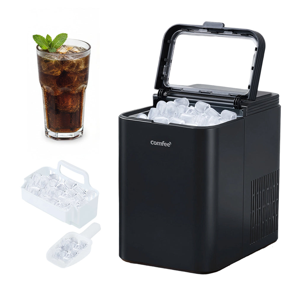 Compact 12kg/24h Ice Maker With Self-cleaning Function, Quick Ice Production, And Convenient Scoop | Black
