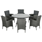6 Seater Rattan Garden Furniture Set W/ Glass Tabletop