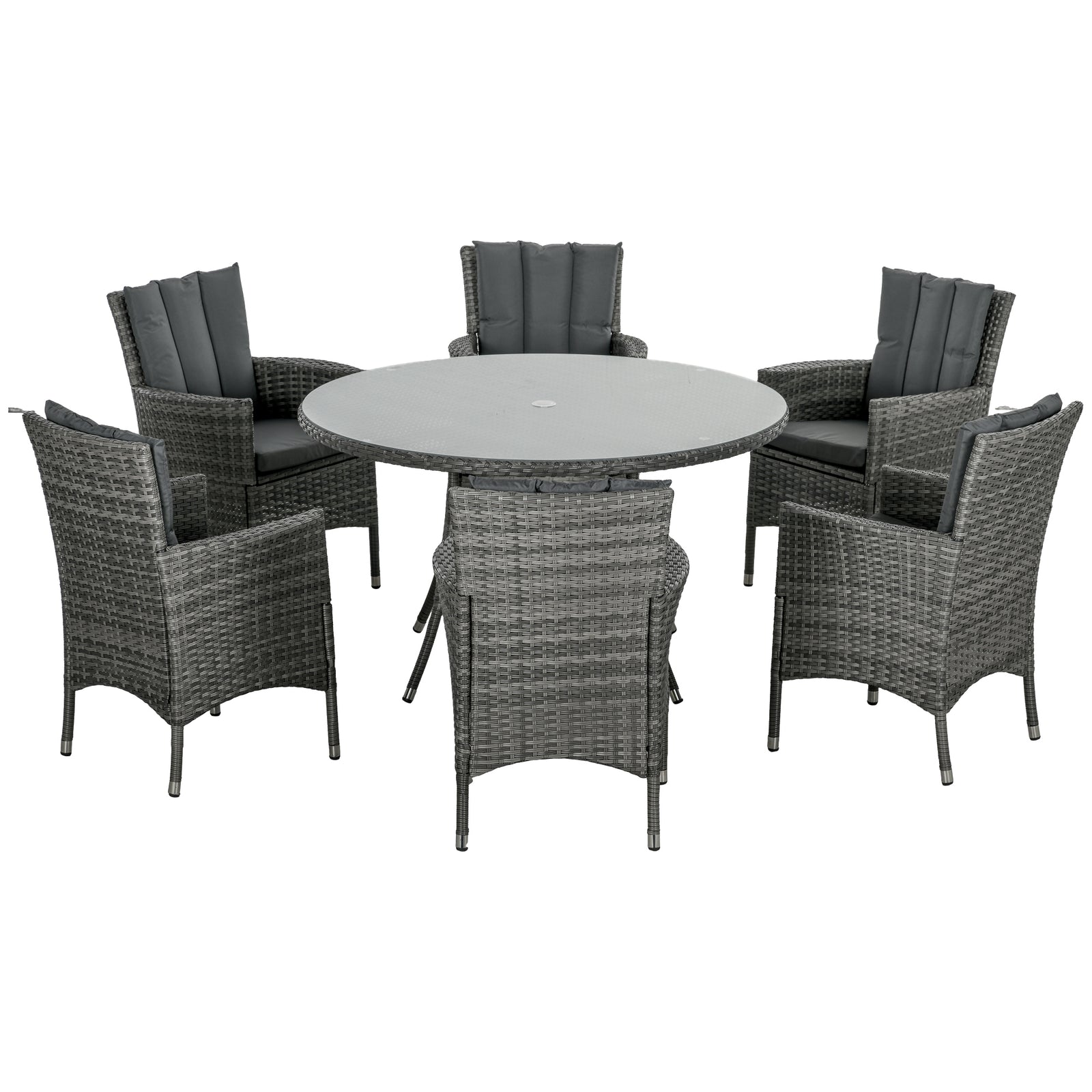 6 Seater Rattan Garden Furniture Set W/ Glass Tabletop