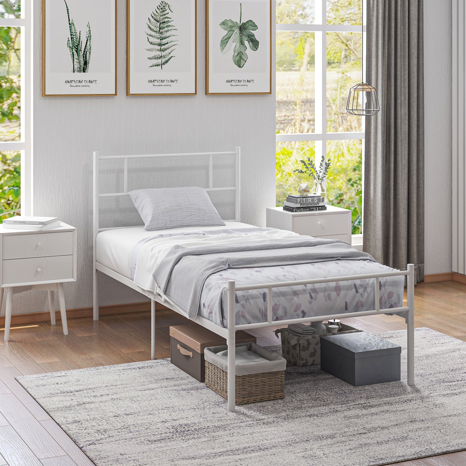 Single/double/king Metal Bed Frame Underbed Storage Space | Single | White